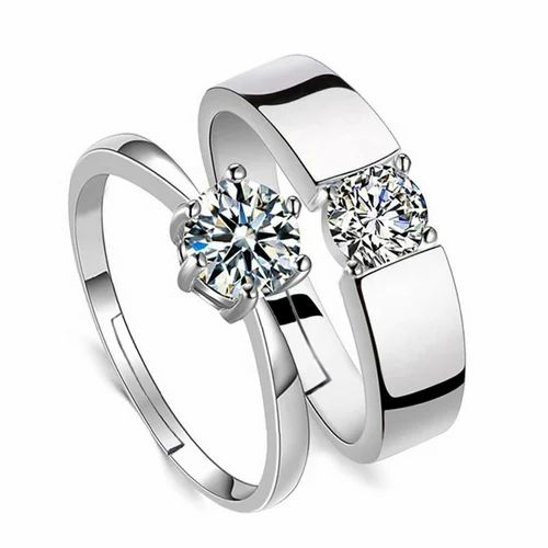 Charm Couple's Ring Set - Silver Plated | 2 Pcs Easy Wear Design Adjustable