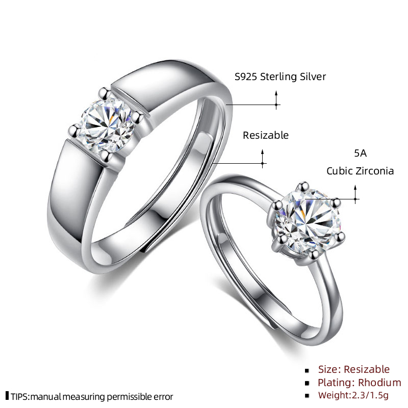 Charm Couple's Ring Set - Silver Plated | 2 Pcs Easy Wear Design Adjustable