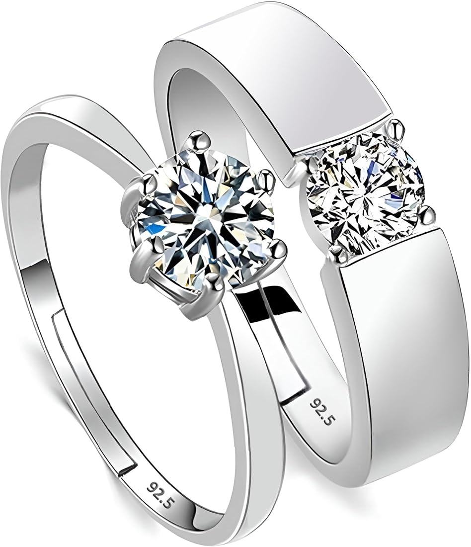 Charm Couple's Ring Set - Silver Plated | 2 Pcs Easy Wear Design Adjustable