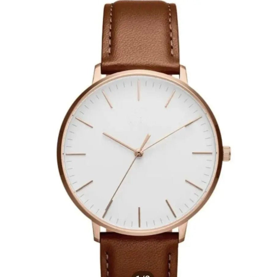 DW Men’s Analog Wrist Watch Brown Leather & Stainless Steel