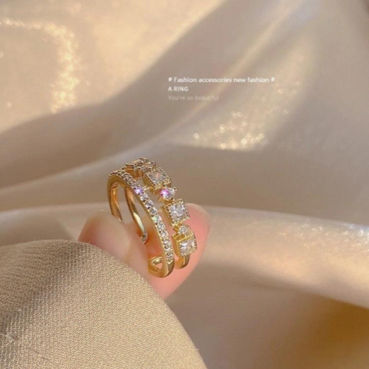 Gold Plated Artificial Stones Adjustable Ring