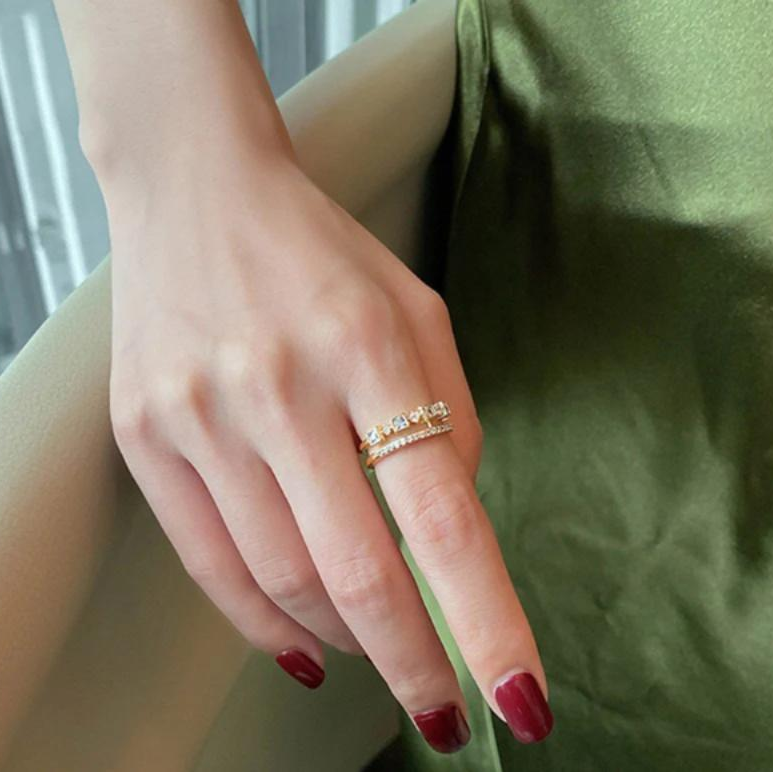 Gold Plated Artificial Stones Adjustable Ring
