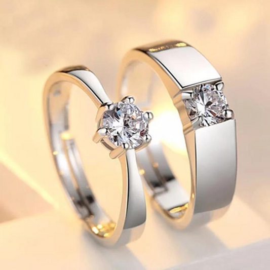 Charm Couple's Ring Set - Silver Plated | 2 Pcs Easy Wear Design Adjustable