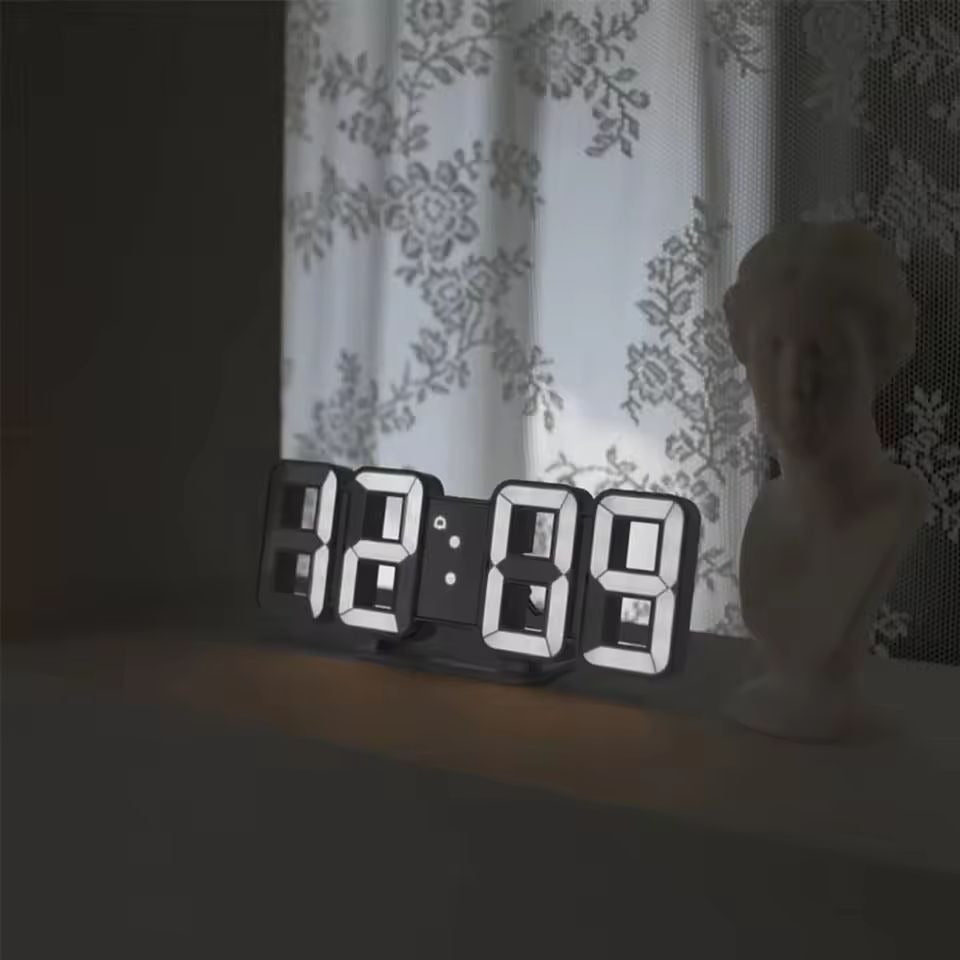 3D LED Digital Alarm Clock – Wall & Table Calendar with Thermometer