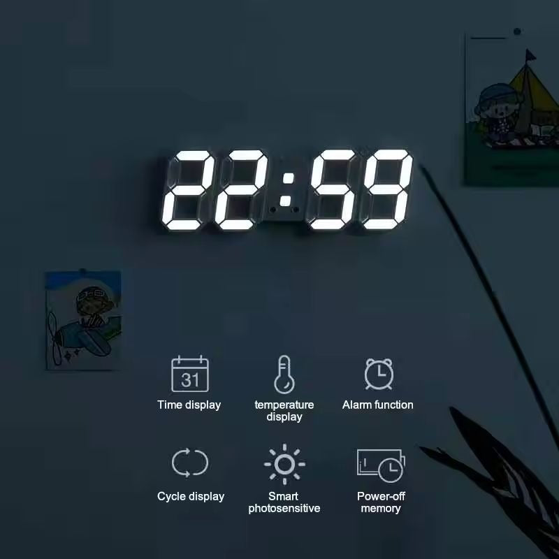 3D LED Digital Alarm Clock – Wall & Table Calendar with Thermometer