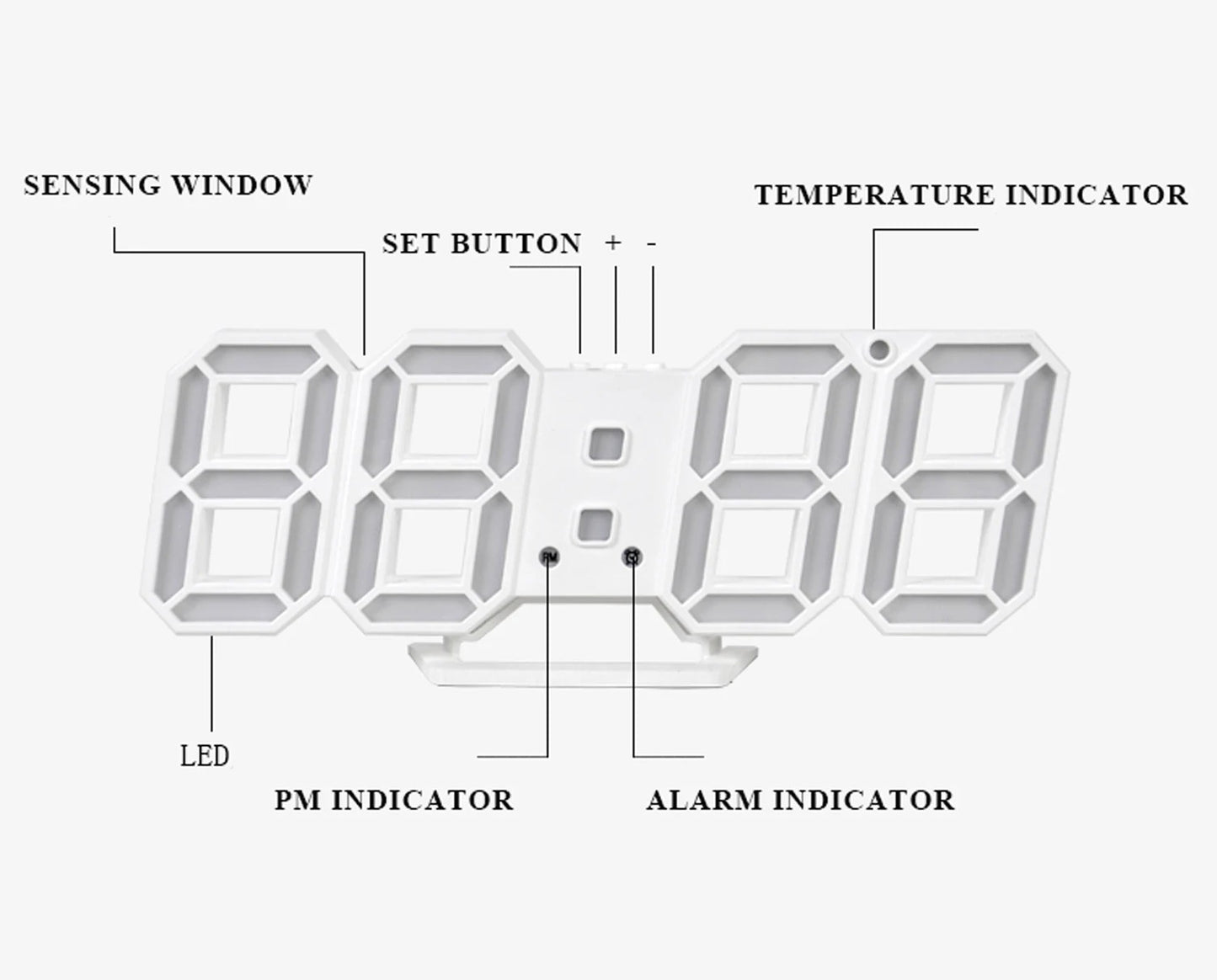 3D LED Digital Alarm Clock – Wall & Table Calendar with Thermometer
