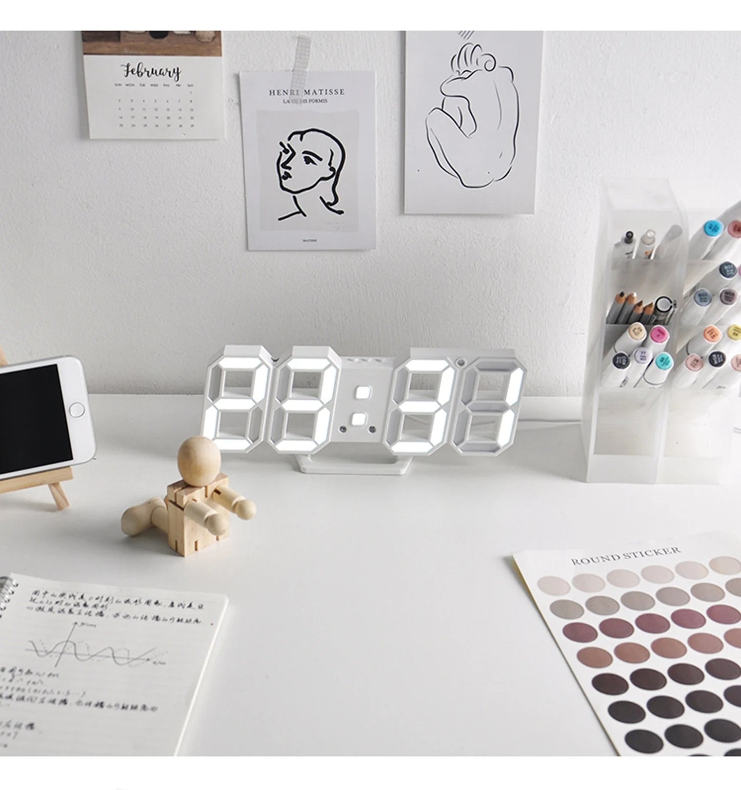 3D LED Digital Alarm Clock – Wall & Table Calendar with Thermometer