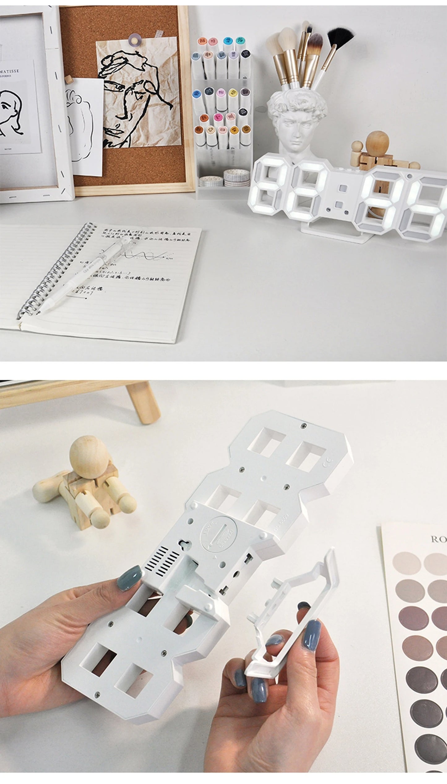 3D LED Digital Alarm Clock – Wall & Table Calendar with Thermometer