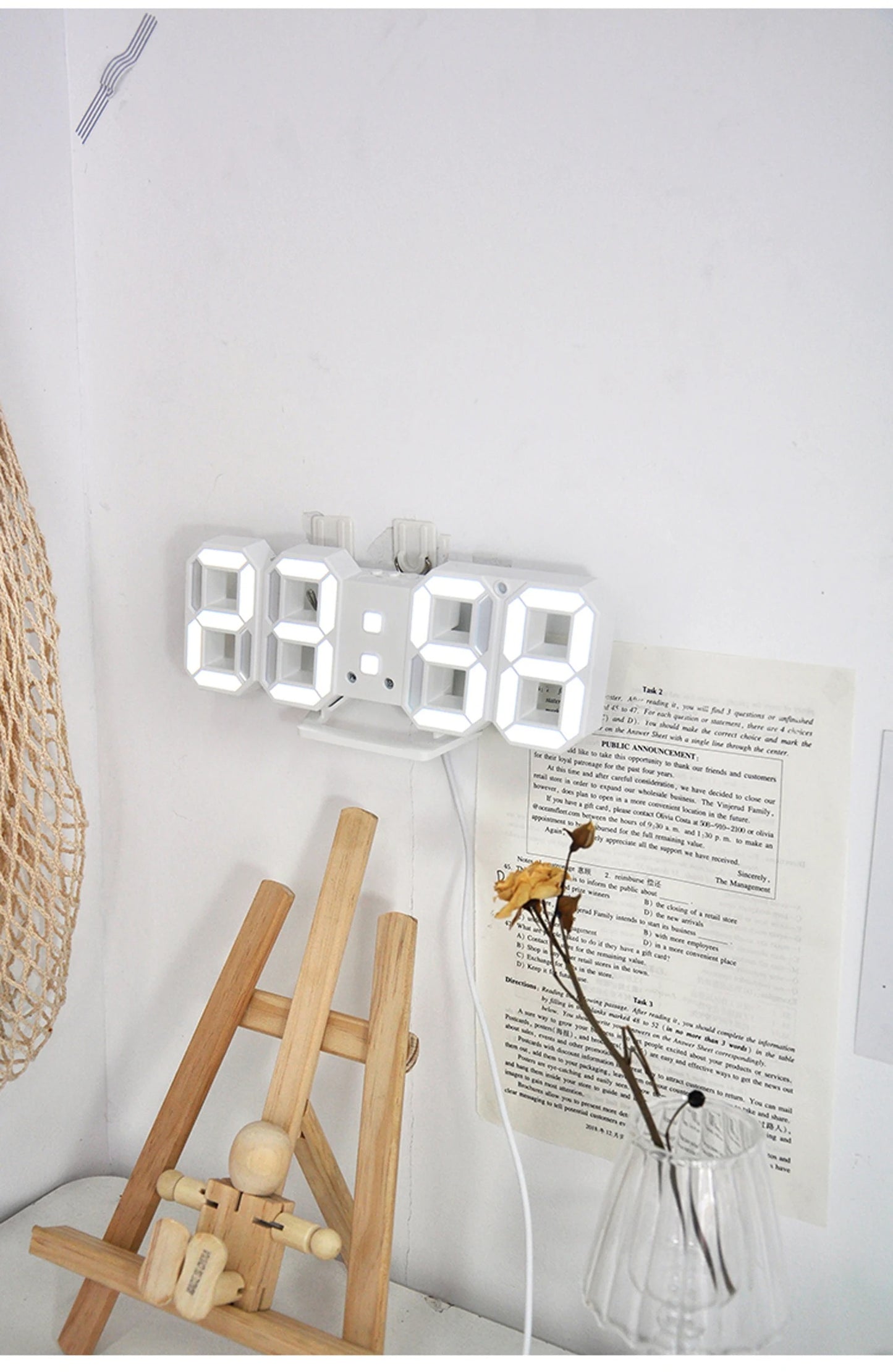3D LED Digital Alarm Clock – Wall & Table Calendar with Thermometer