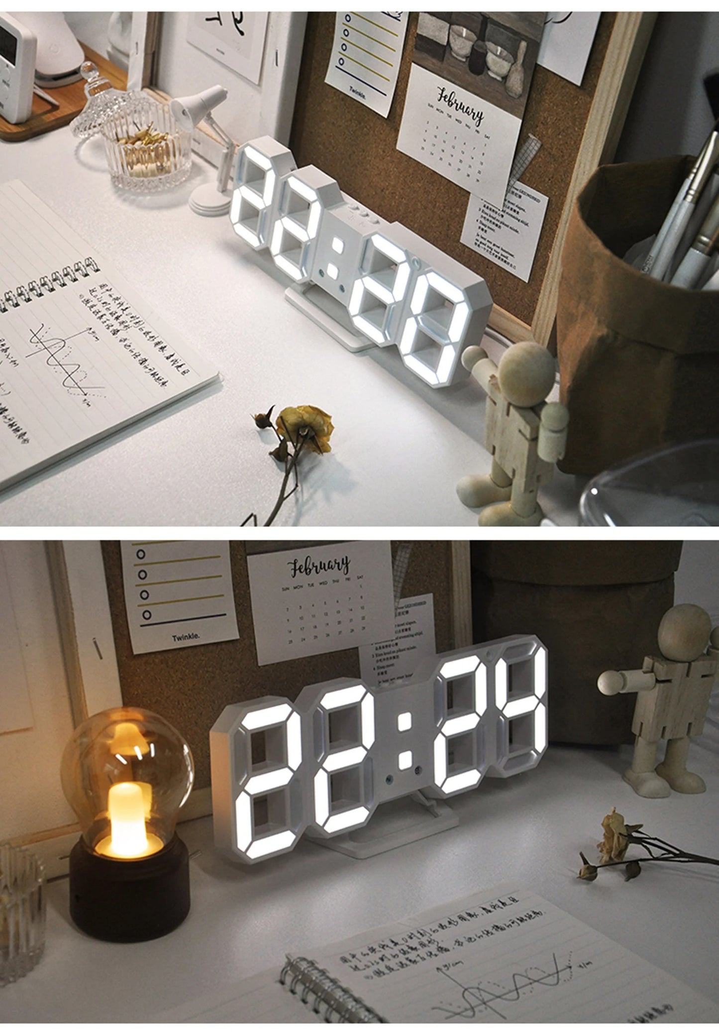 3D LED Digital Alarm Clock – Wall & Table Calendar with Thermometer