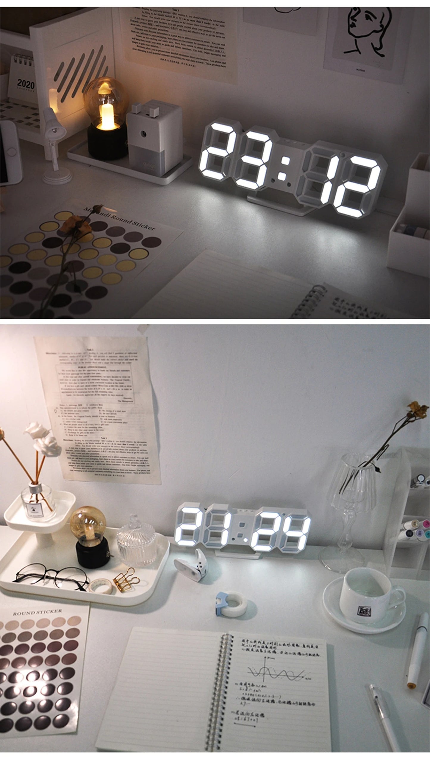 3D LED Digital Alarm Clock – Wall & Table Calendar with Thermometer