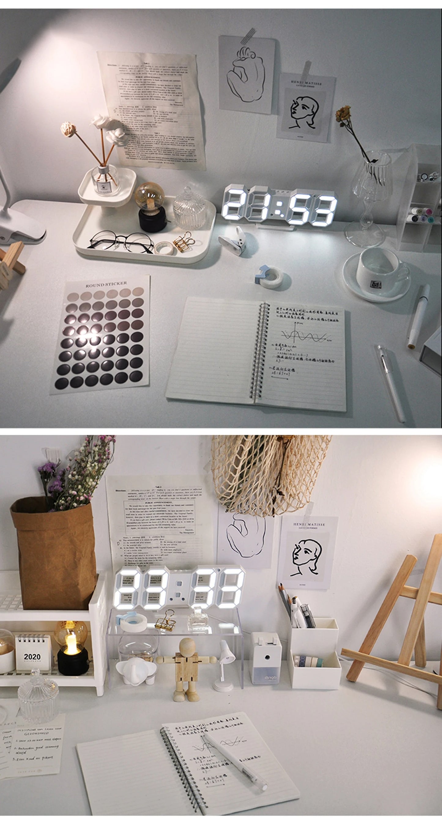 3D LED Digital Alarm Clock – Wall & Table Calendar with Thermometer