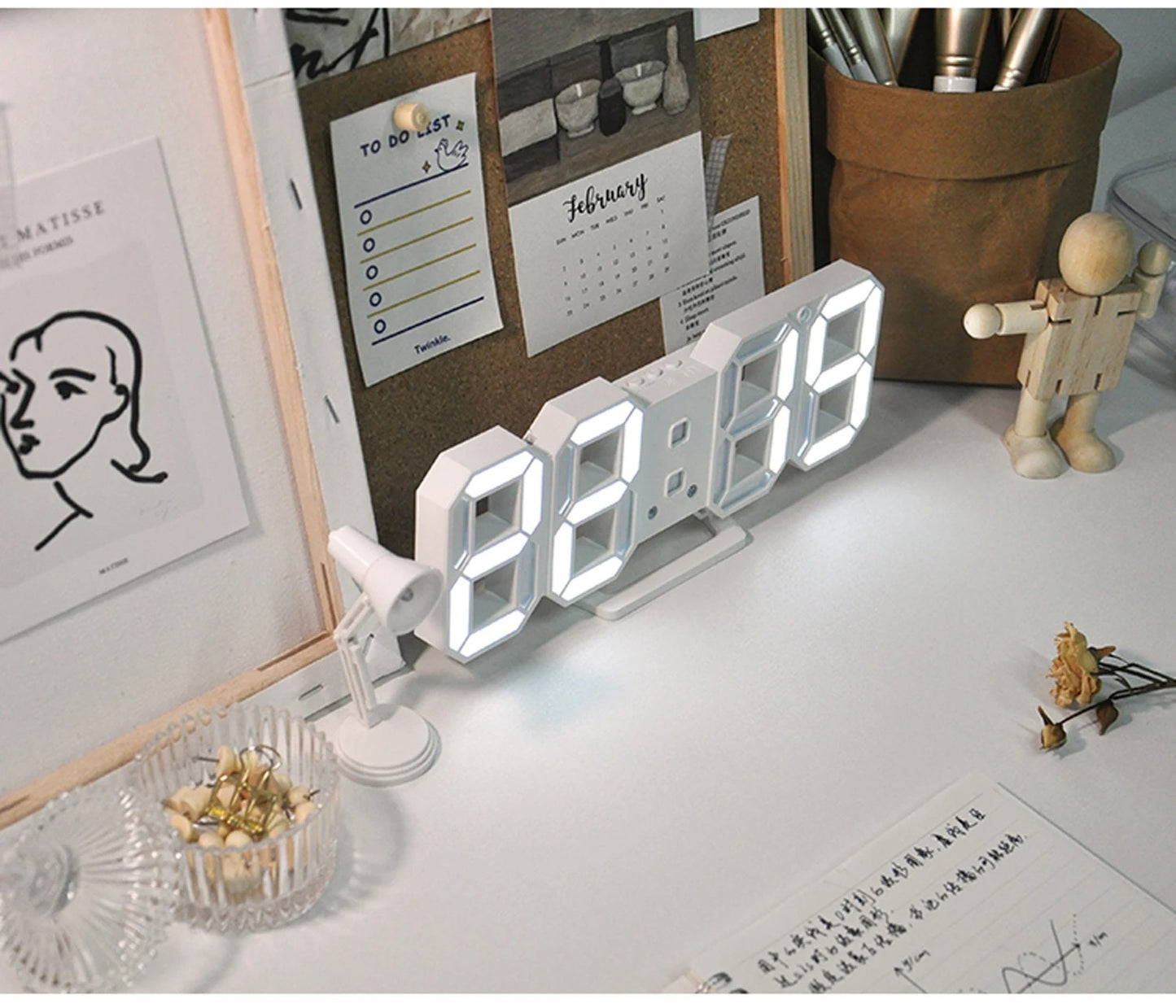 3D LED Digital Alarm Clock – Wall & Table Calendar with Thermometer